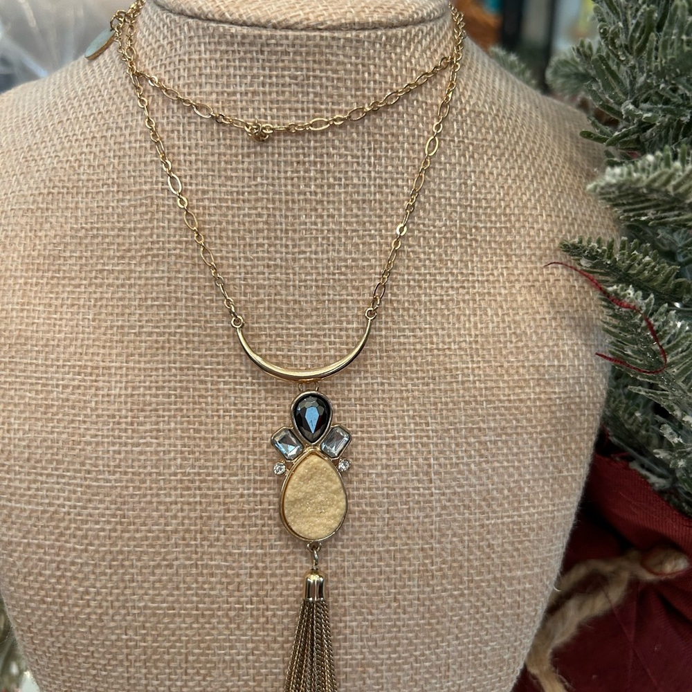 Gold and Black Layered Necklace with Elegant Pendant